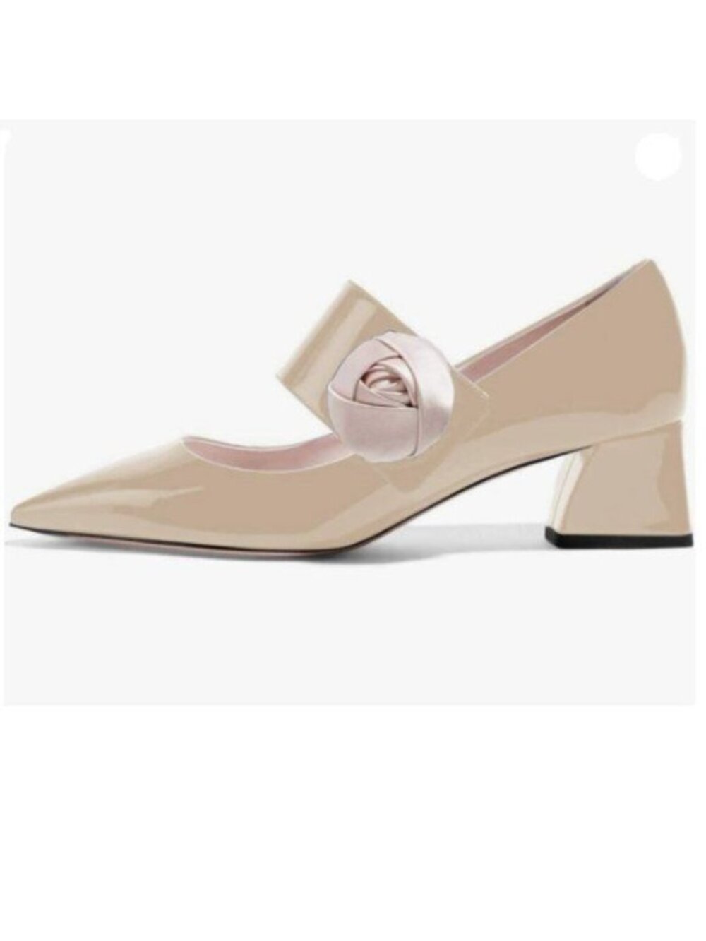 XYD Women Fashion Pointed Toe Mid Heel Mary Jane Pumps Slip on Block Flower Nude